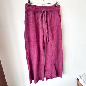 Daily Practice Anthropologie Wide-Leg Pants Relaxed Red Wine Burgundy Raw Hem XS